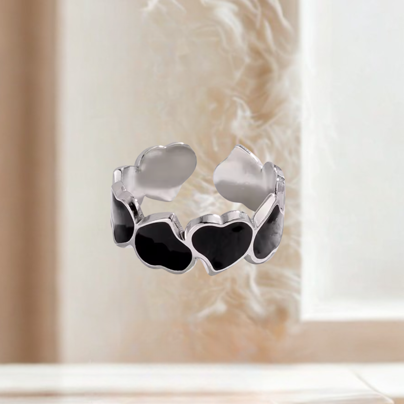 Heart silver- black  7