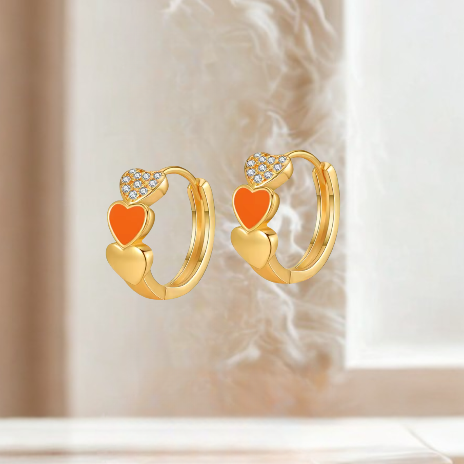 Geometric Hoop Earrings - 3 small hearts
