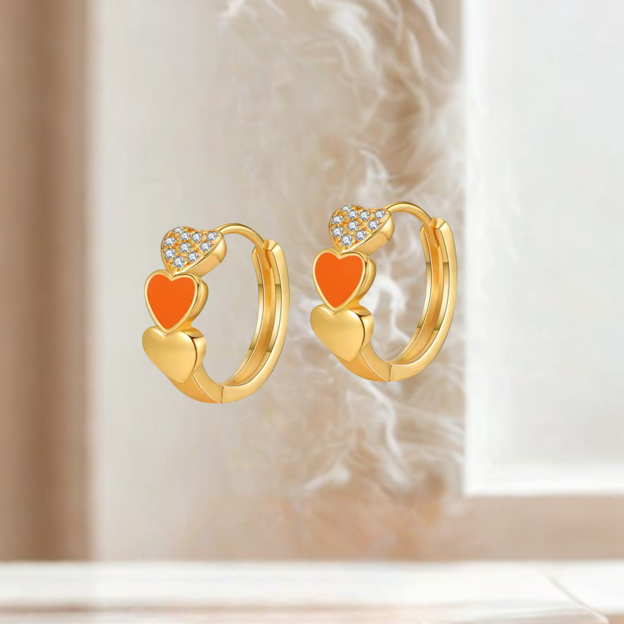 Geometric Hoop Earrings - 3 small hearts