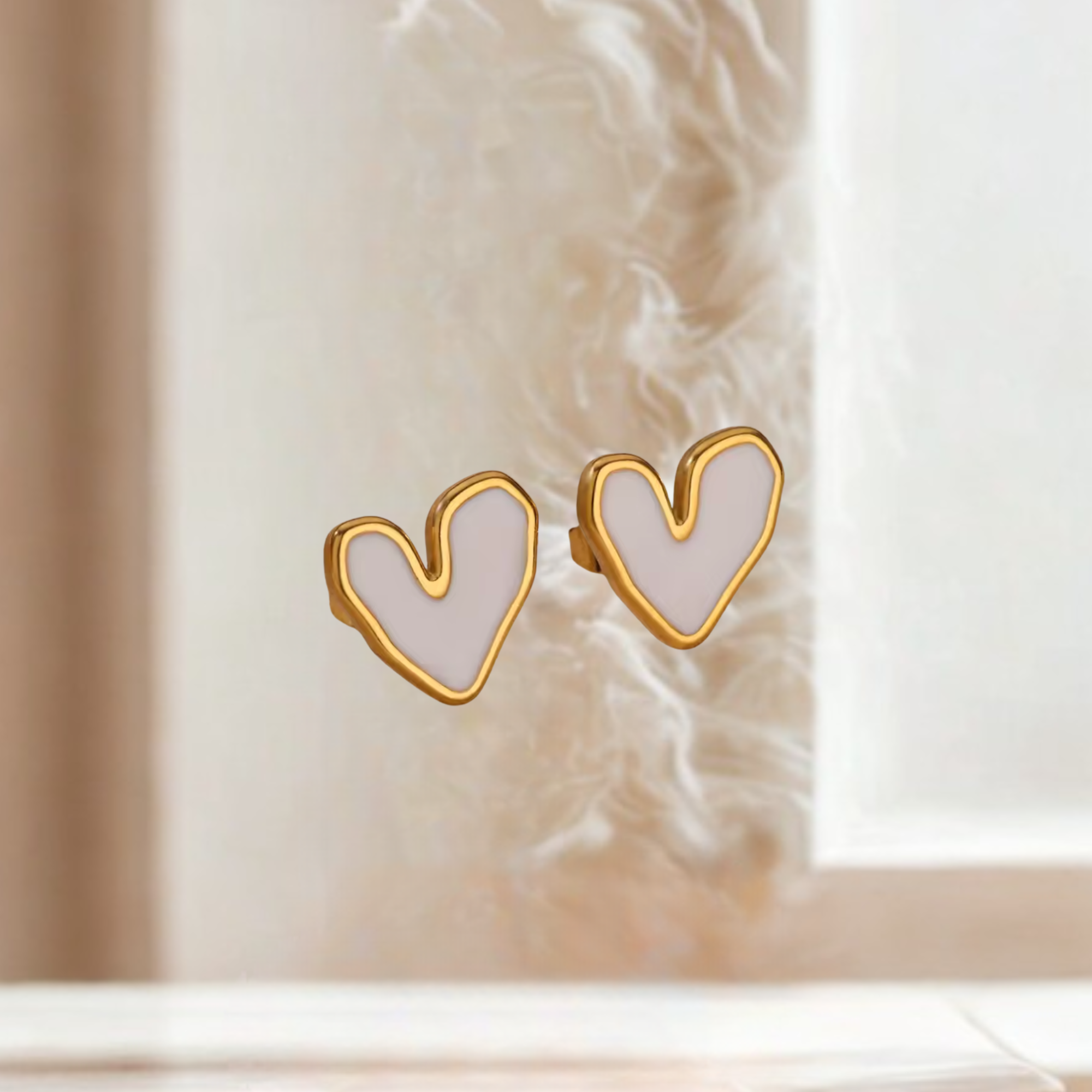 White Heart Earrings
